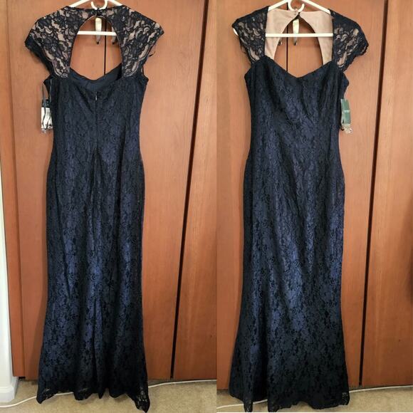 $398 RALPH LAUREN Lace & Floral Print Navy Blue Dress Gown – Size 8 / Medium - Picture 4 of 10